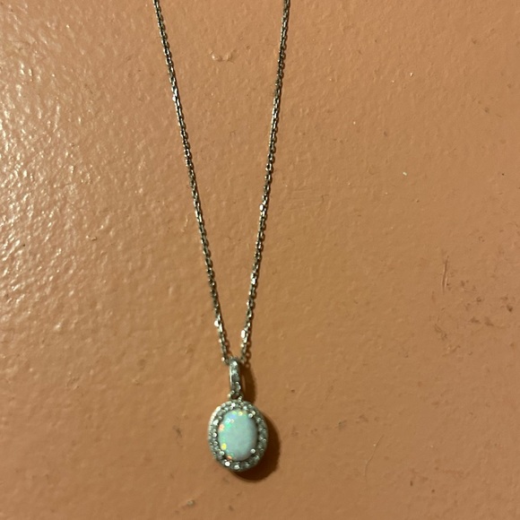 Lab-Created Opal & White Lab-Created Sapphire Necklace Sterling Silver 18" - Picture 5 of 5